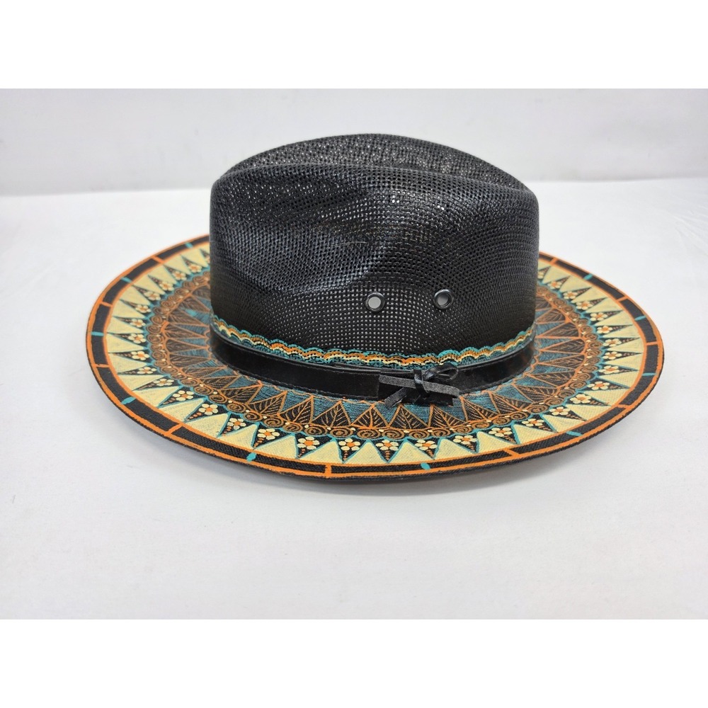 Madalais Mexican Hand Painted Fedora Floral Straw Hat Boho Chic Cowgirl 3311 - Picture 3 of 8